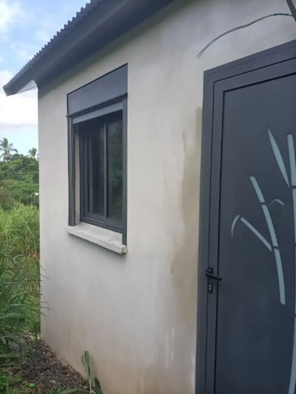 Porte d'entrée en aluminium avec motif bambou découpé au laser